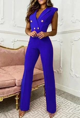 European and American V-neck Sleeveless Jumpsuit