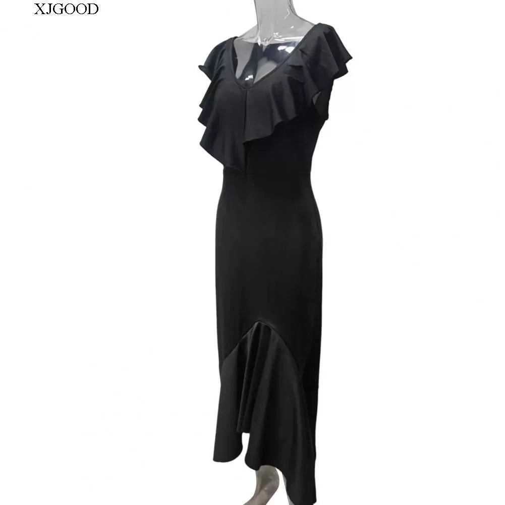 V-neck Flounce Irregular Dress
