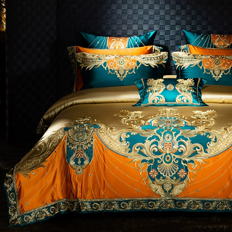 European Luxury Embroidery Palace Pure Cotton Satin Silk Bedding Set 6-10 PCs Set