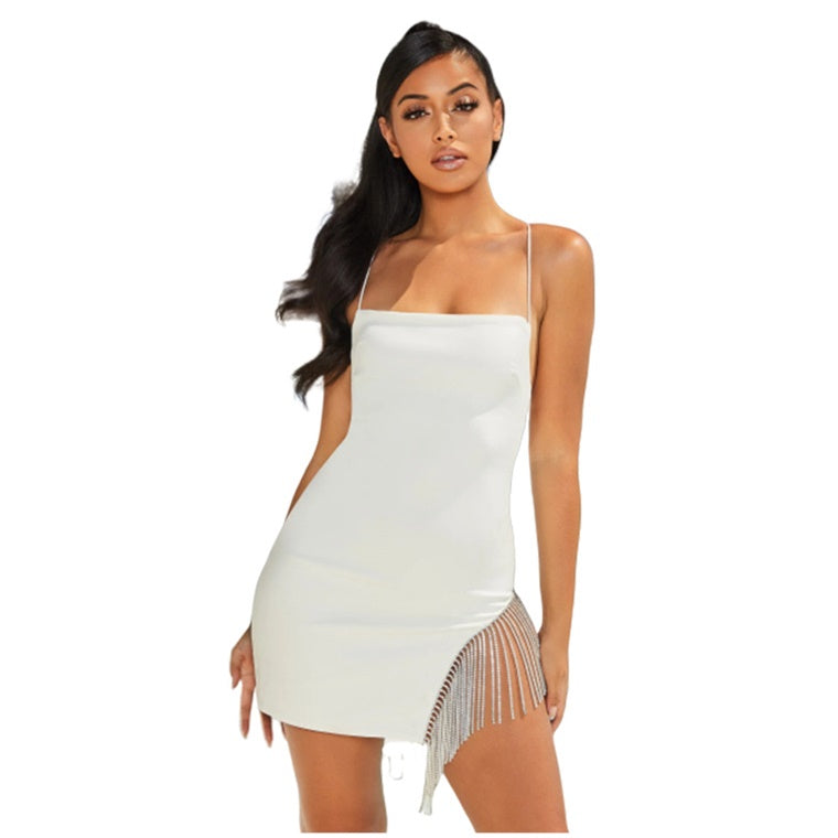 Sexy Sequin Mini Night Club Style Diamond Tassel Stitching Dress