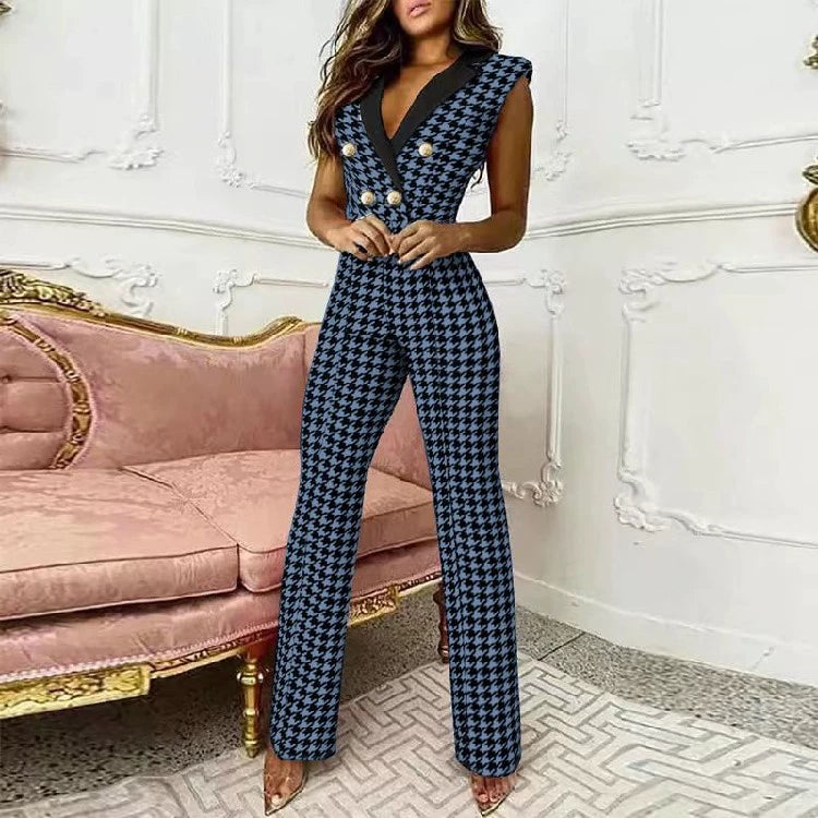 European and American V-neck Sleeveless Jumpsuit