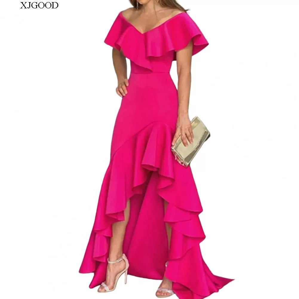 V-neck Flounce Irregular Dress