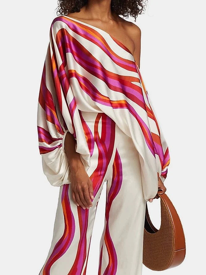 Women's Loose and Irregular off-Neck Wide Leg Pants