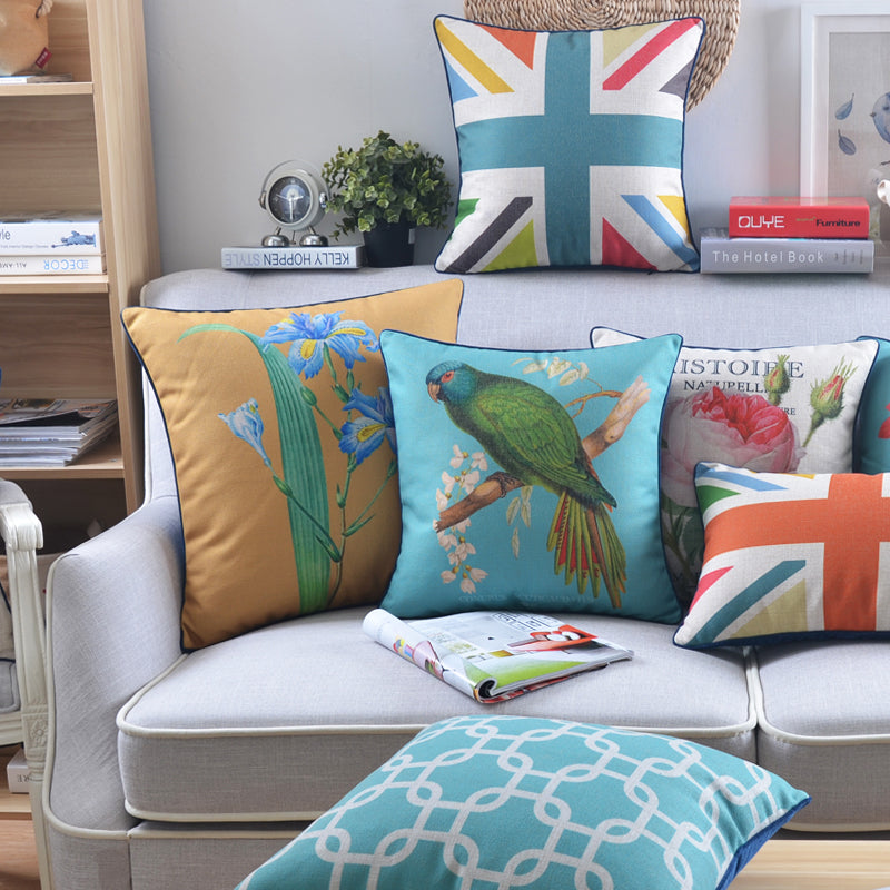 Sofa Pillow Cotton and Linen Thick Flower and Bird Back Seat Cushion Pillow Office