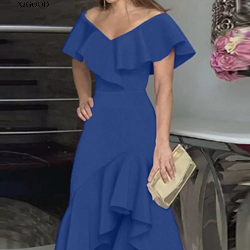 V-neck Flounce Irregular Dress