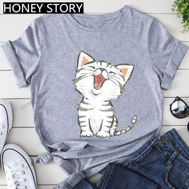 Short Sleeve T-Shirts Round Neck Cartoon Printing Comfortable