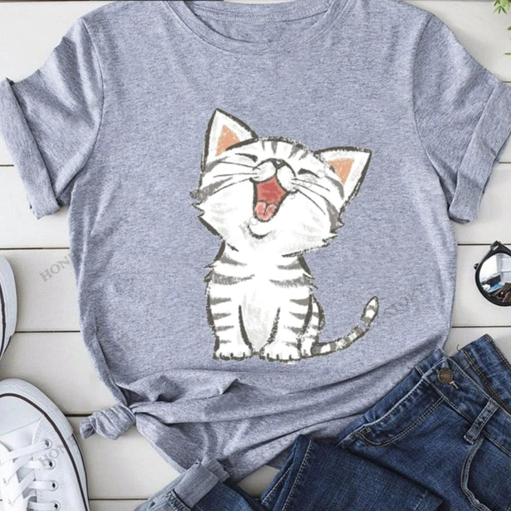 T-Shirts Short Sleeves Round Neck Cartoon Printing Comfortable