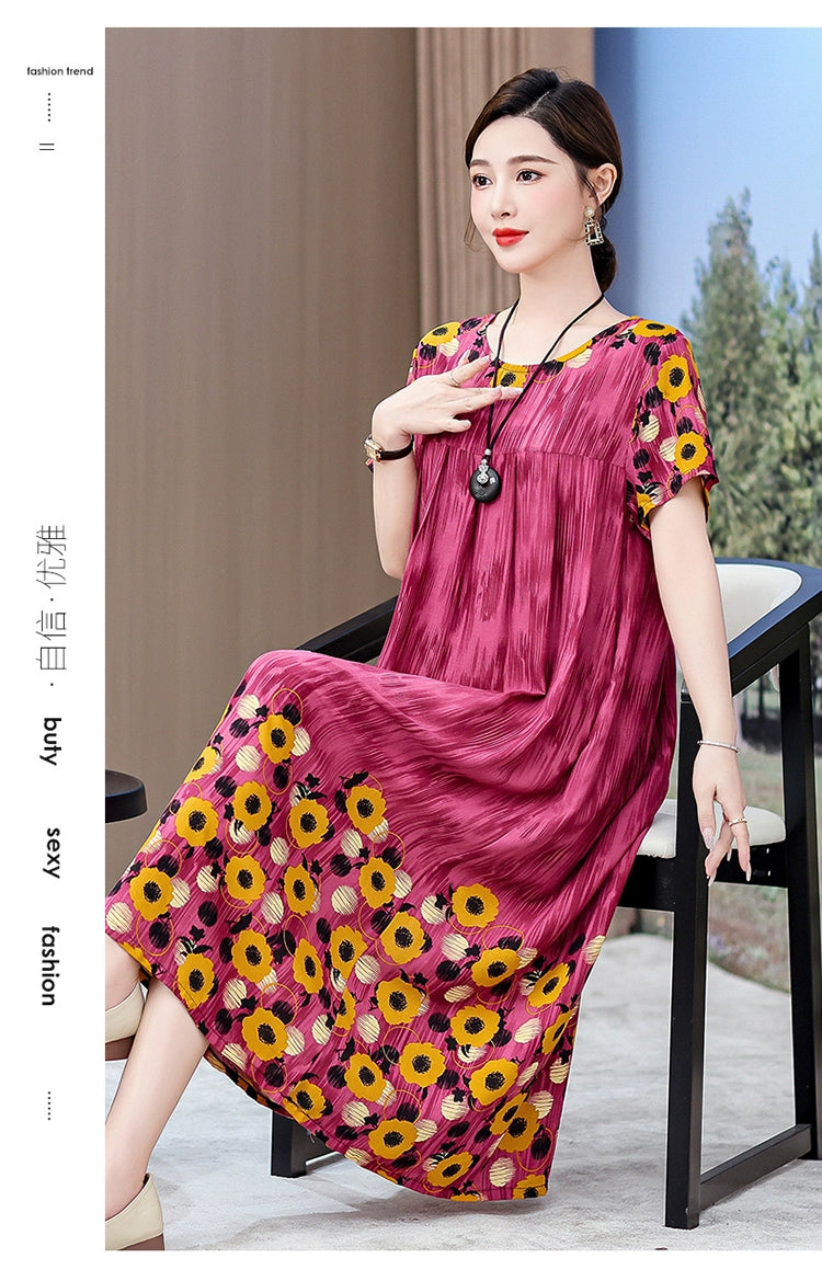 Noble over-the-Knee Middle-Aged Ladieswear Large Swing Noil Poplin Dress