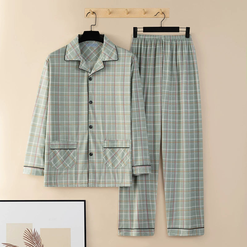 Men's Pajamas Sleepwear Long Sleeves Pants Two-piece Set Pure Cotton