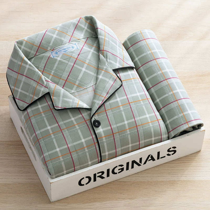 Men's Pajamas Sleepwear Long Sleeves Pants Two-piece Set Pure Cotton