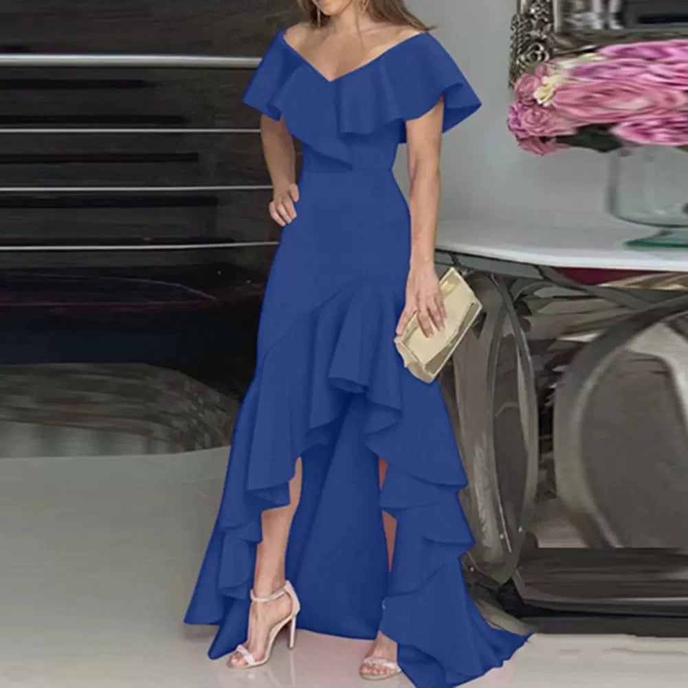V-neck Flounce Irregular Dress