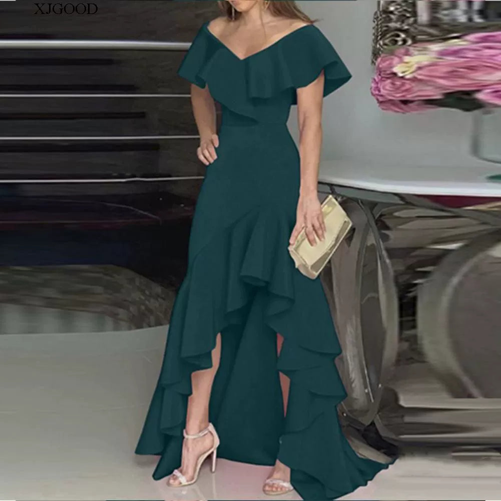 V-neck Flounce Irregular Dress