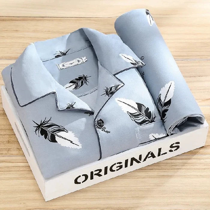 Men's Pajamas Cotton Long sleeve Trousers Two-piece Set