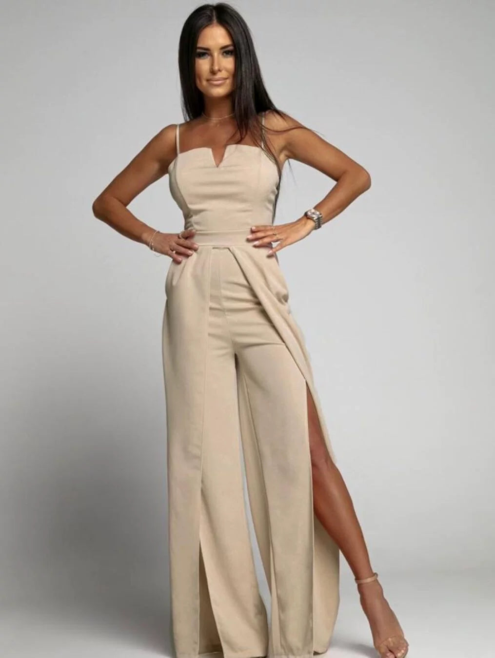 Fashion Suspender Waist-Tight Straight-leg Jumpsuit