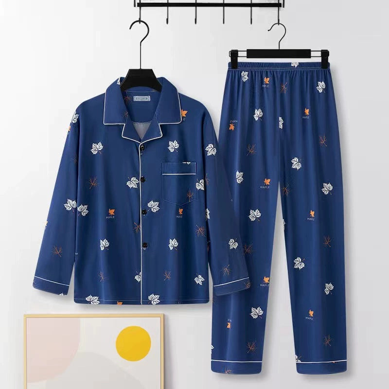 Men's Pajamas Cotton Long sleeve Trousers Two-piece Set