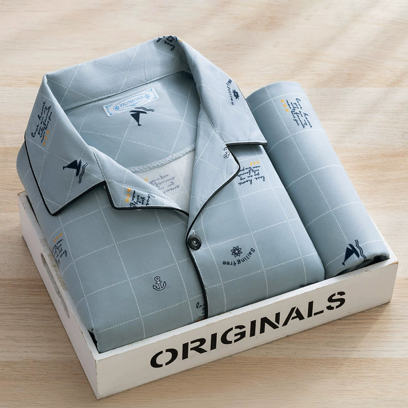 Men's Pajamas Cotton Long sleeve Trousers Two-piece Set