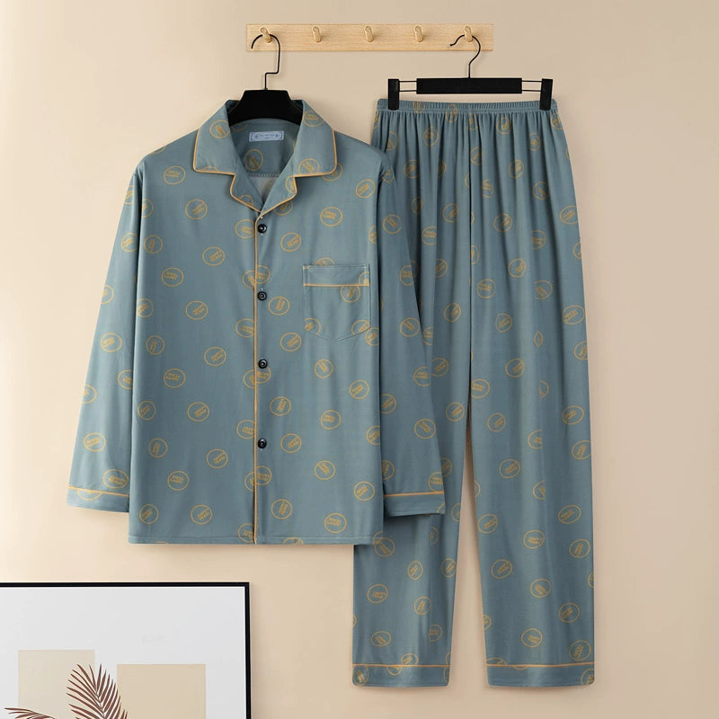 Men's Pajamas Cotton Long sleeve Trousers Two-piece Set