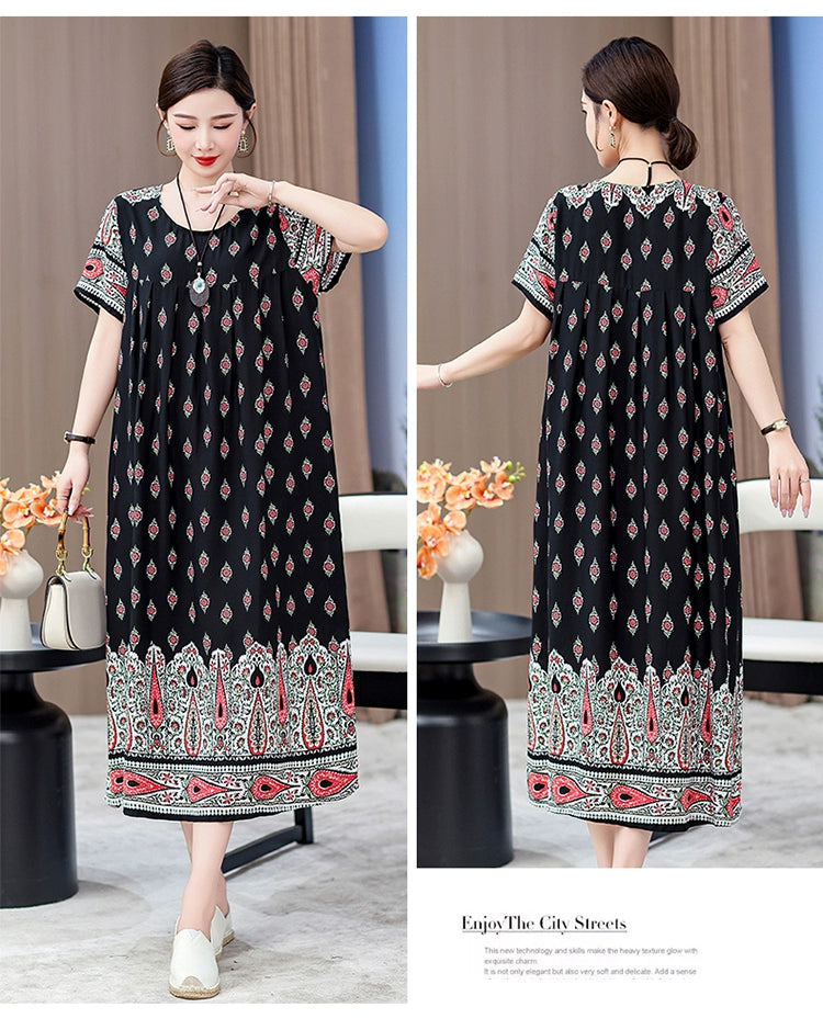 Noble over-the-Knee Middle-Aged Ladieswear Large Swing Noil Poplin Dress
