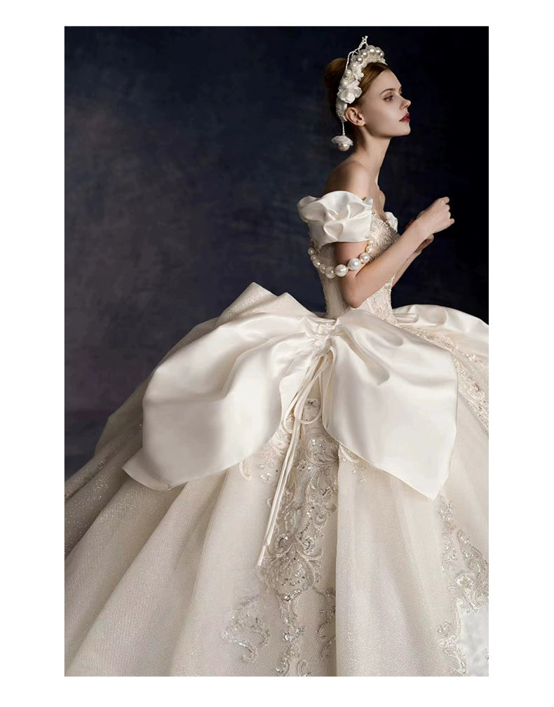 off-Shoulder French Royal Style Retro Wedding Dress