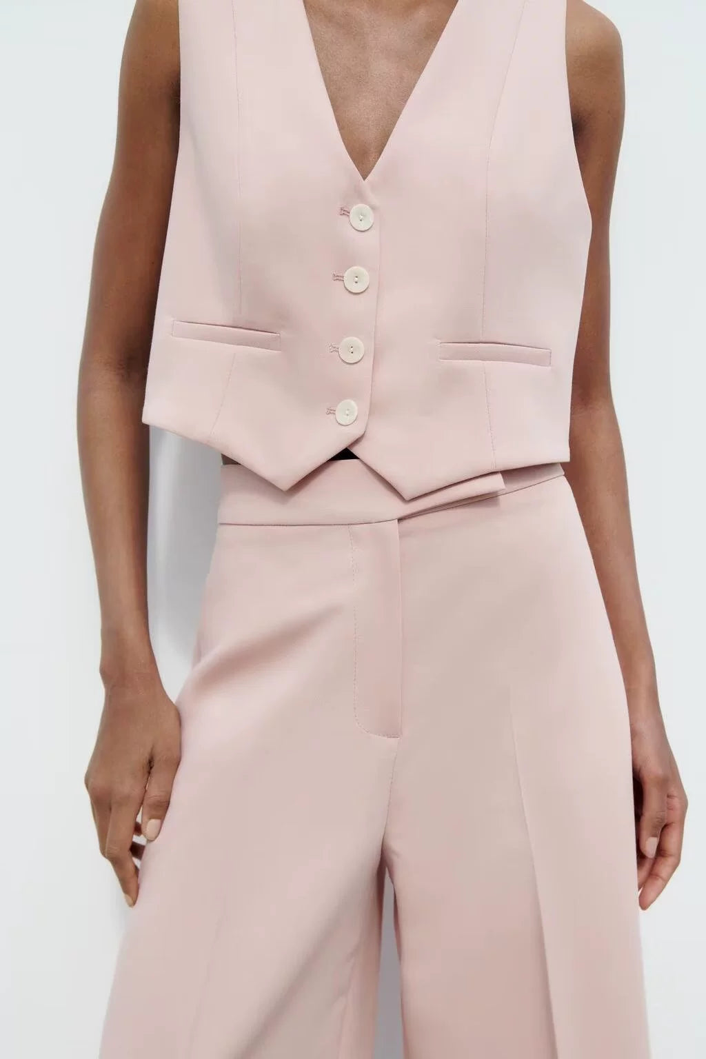Spring High Waist Loose Pants Pants and Sleeveless V Neck Short Vest