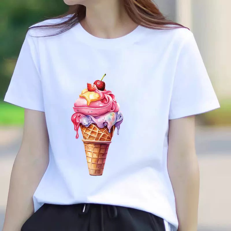 Butterfly Flower Summer Short Sleeve T-shirts Casual Thin Print