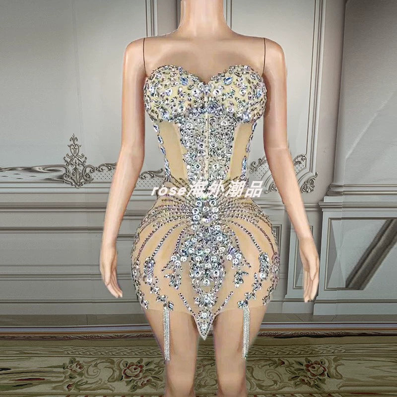 Shiny Crystal Luxury Women's Mini Dress Skirt Tube Elegant Evening Party