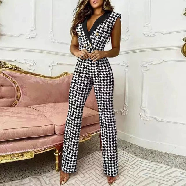 European and American V-neck Sleeveless Jumpsuit