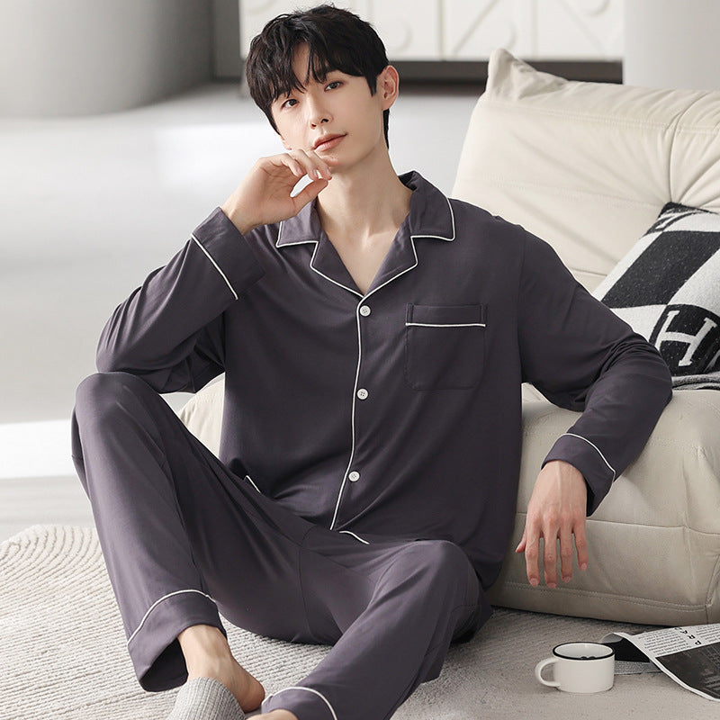 Autumn Men's Pajamas Sets Long Sleeve Modal Cotton Thin Teenage Boys' Large Size Spring Outwear Home Cloth Suit Sleepwear Male