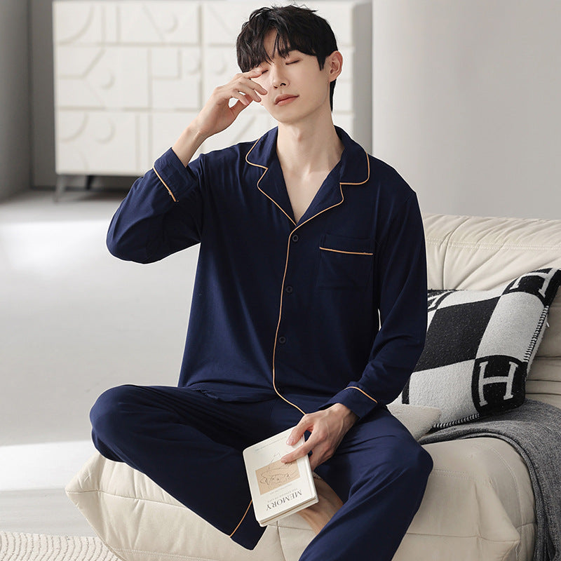 Autumn Men's Pajamas Sets Long Sleeve Modal Cotton Thin Teenage Boys' Large Size Spring Outwear Home Cloth Suit Sleepwear Male