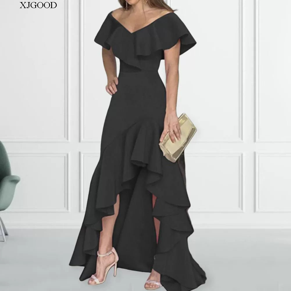 V-neck Flounce Irregular Dress