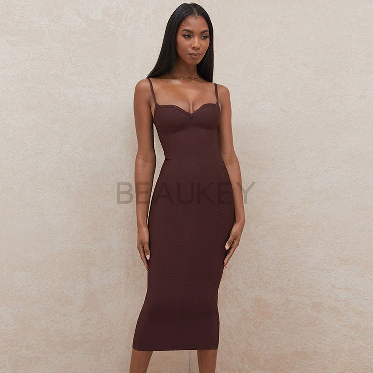 European and American Sexy Strappy Low-Cut Stretch Tight Dress
