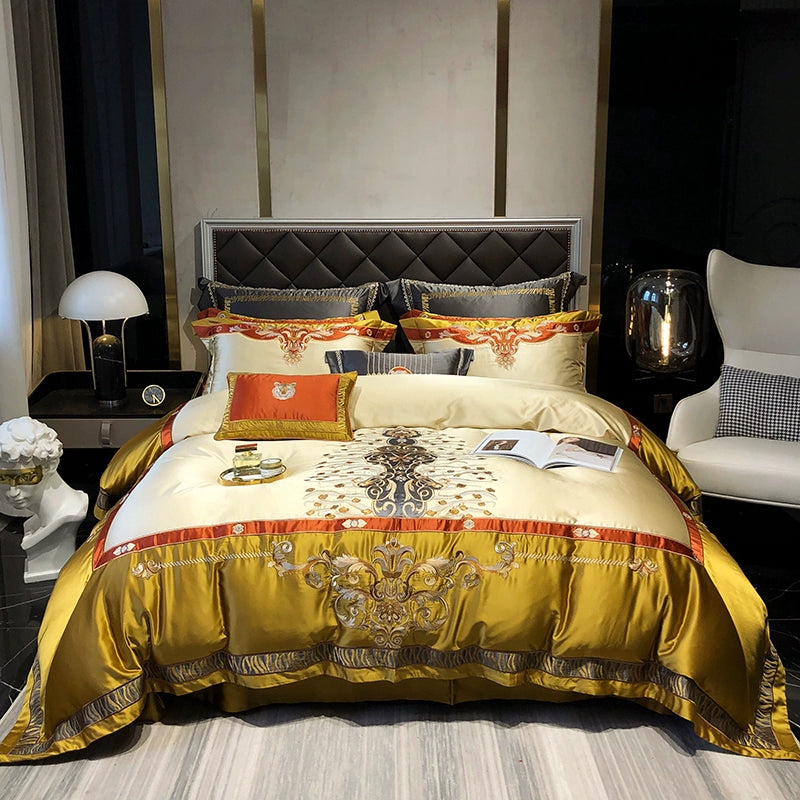 European Luxury Embroidery Palace Pure Cotton Satin Silk Bedding Set 6-10 PCs Set