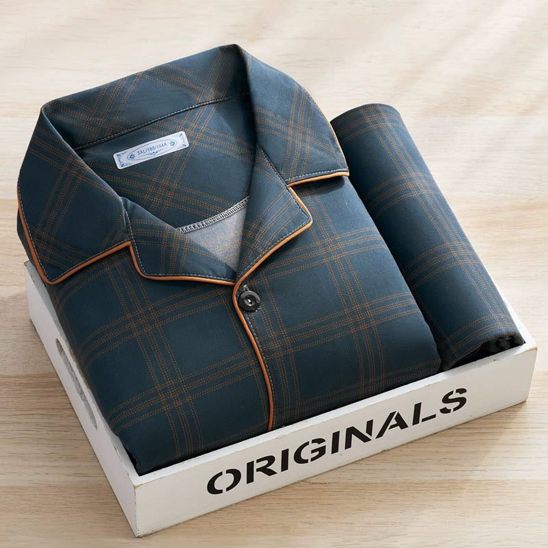 Men's Pajamas Sleepwear Long Sleeves Pants Two-piece Set Pure Cotton