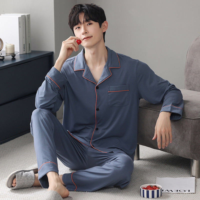 Autumn Men's Pajamas Sets Long Sleeve Modal Cotton Thin Teenage Boys' Large Size Spring Outwear Home Cloth Suit Sleepwear Male