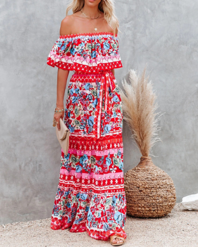 Women Summer Sexy Tie-Dye Stitching Print Dress