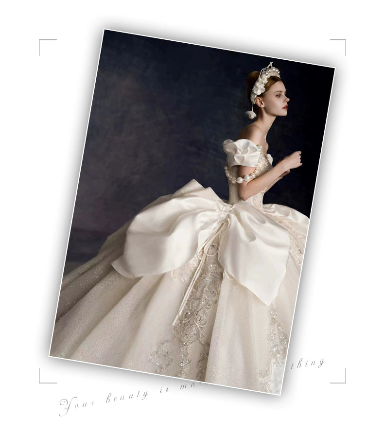 off-Shoulder French Royal Style Retro Wedding Dress