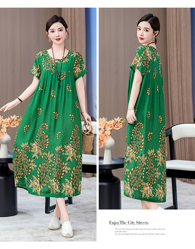 Noble over-the-Knee Middle-Aged Ladieswear Large Swing Noil Poplin Dress