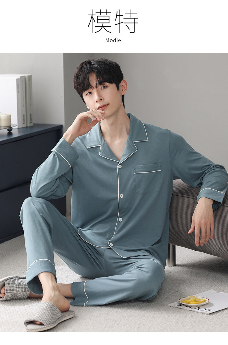 Autumn Men's Pajamas Sets Long Sleeve Modal Cotton Thin Teenage Boys' Large Size Spring Outwear Home Cloth Suit Sleepwear Male