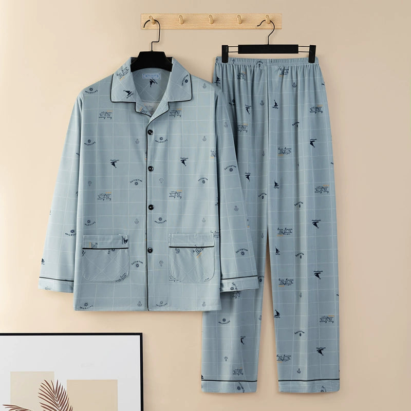 Men's Pajamas Cotton Long sleeve Trousers Two-piece Set