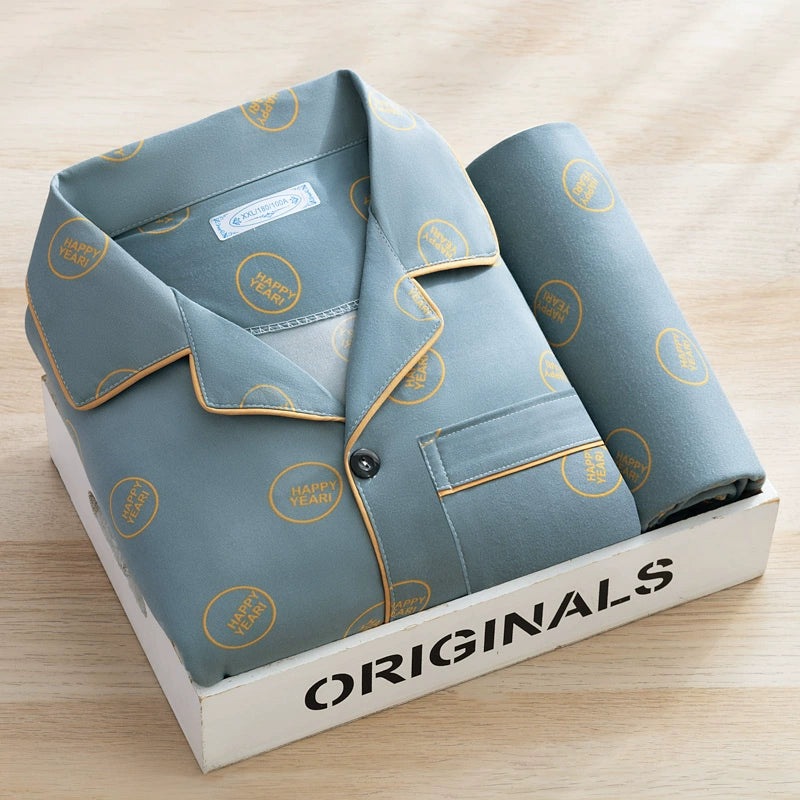 Men's Pajamas Cotton Long sleeve Trousers Two-piece Set