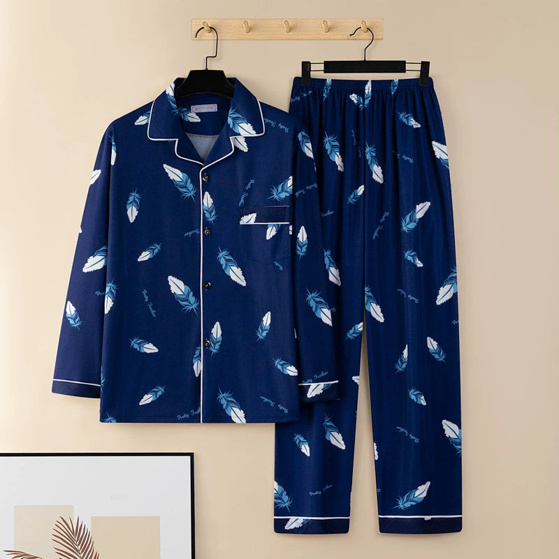 Men's Pajamas Sleepwear Long Sleeves Pants Two-piece Set Pure Cotton