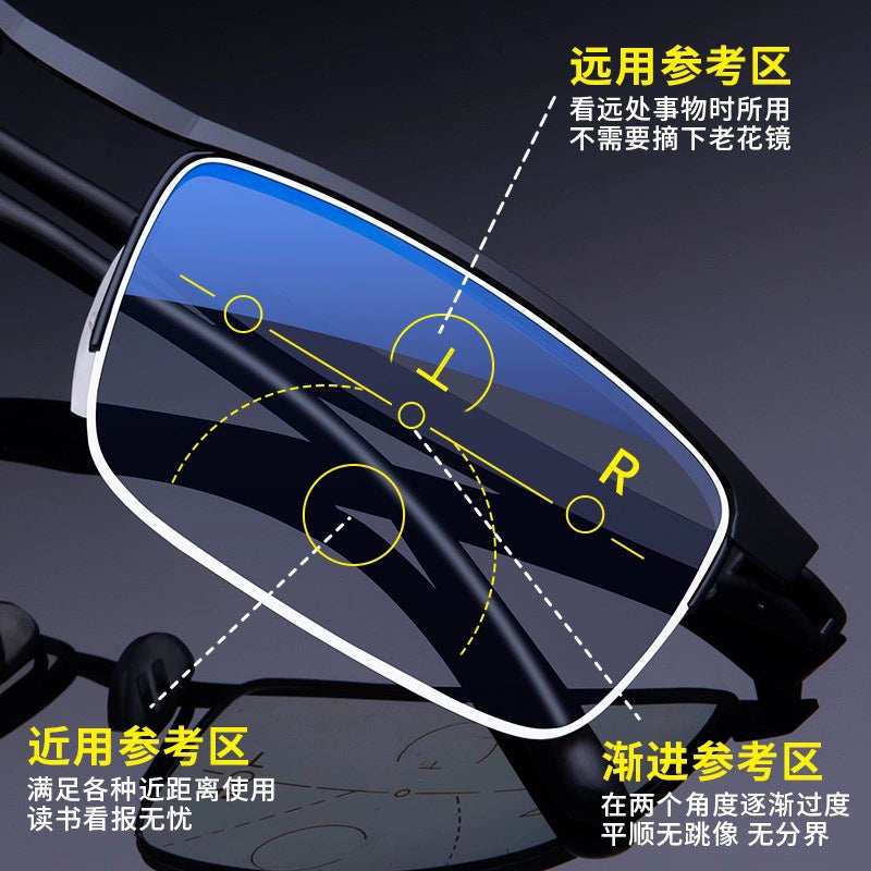 German Reading Glasses Men's Dual-Use HD Smart Ultra Light Glasses Automatic Zoom Progressive Presbyopic Glasses Anti-Blue Light