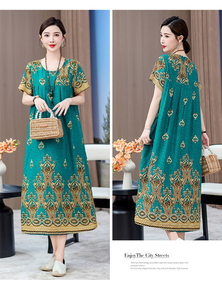 Noble over-the-Knee Middle-Aged Ladieswear Large Swing Noil Poplin Dress