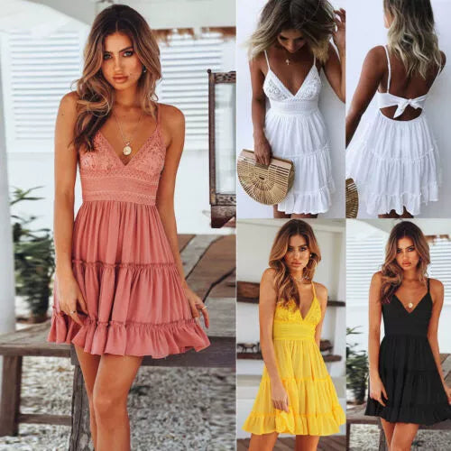 Elegant Lace Sling Sleeveless V-Neck Beach Dress