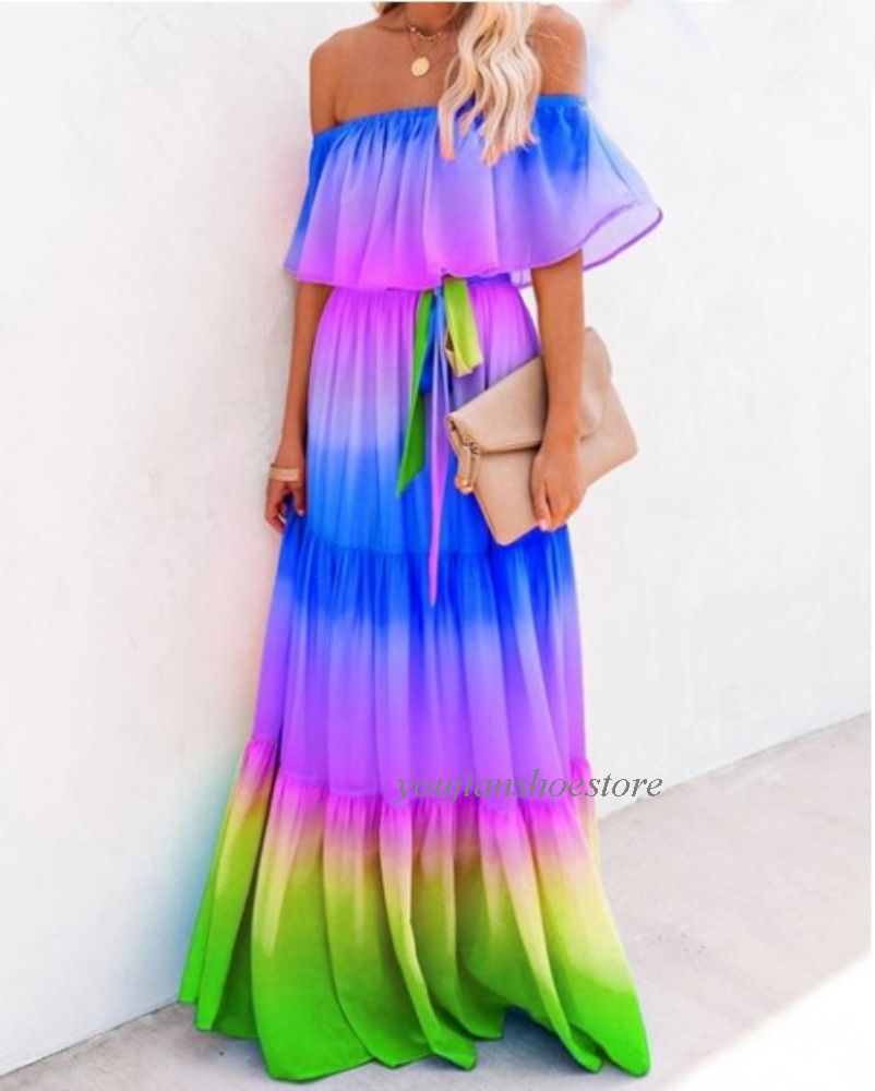 Women Summer Sexy Tie-Dye Stitching Print Dress