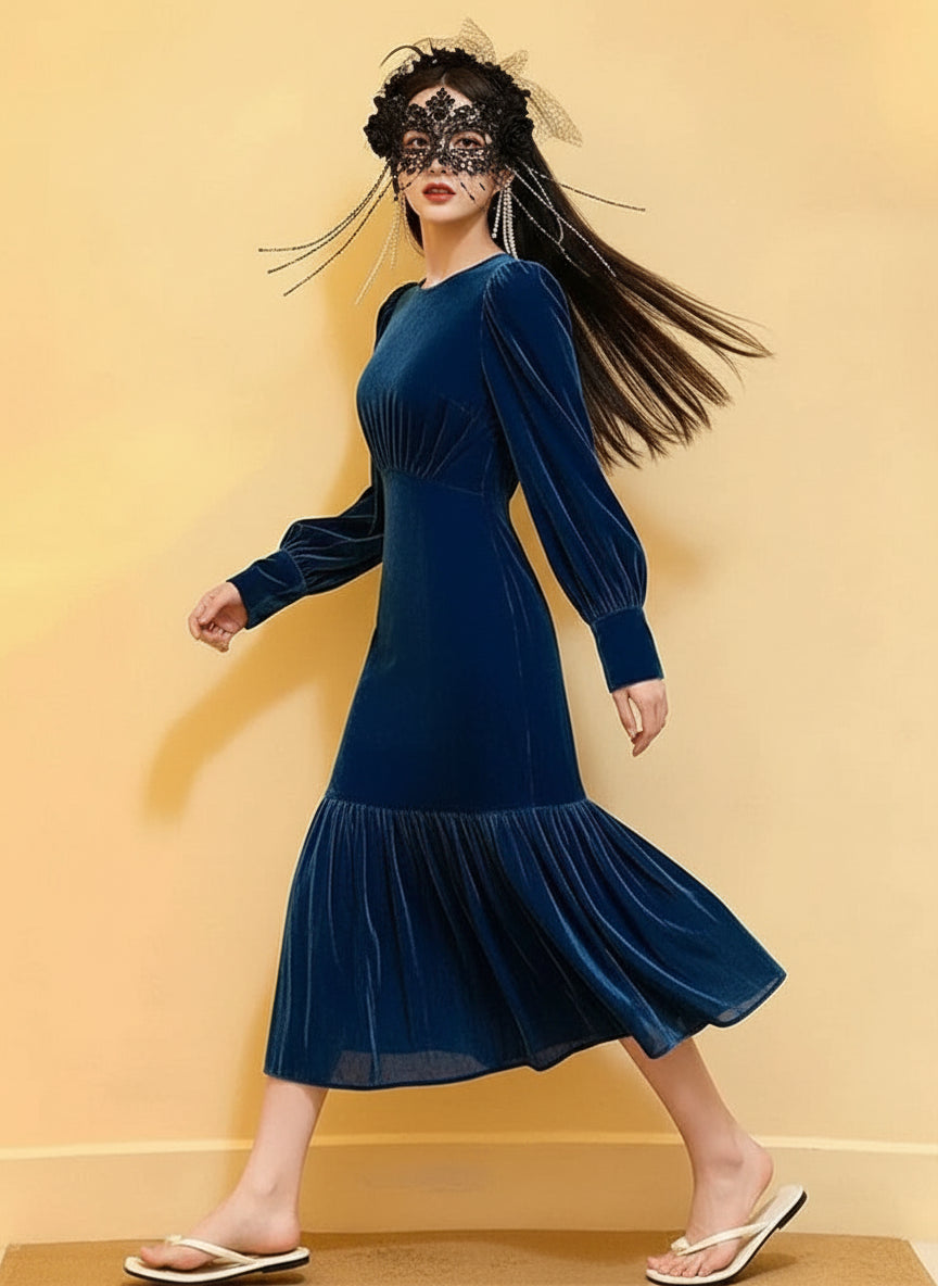 Popular beautiful chic Elegant velvet Autumn Dress