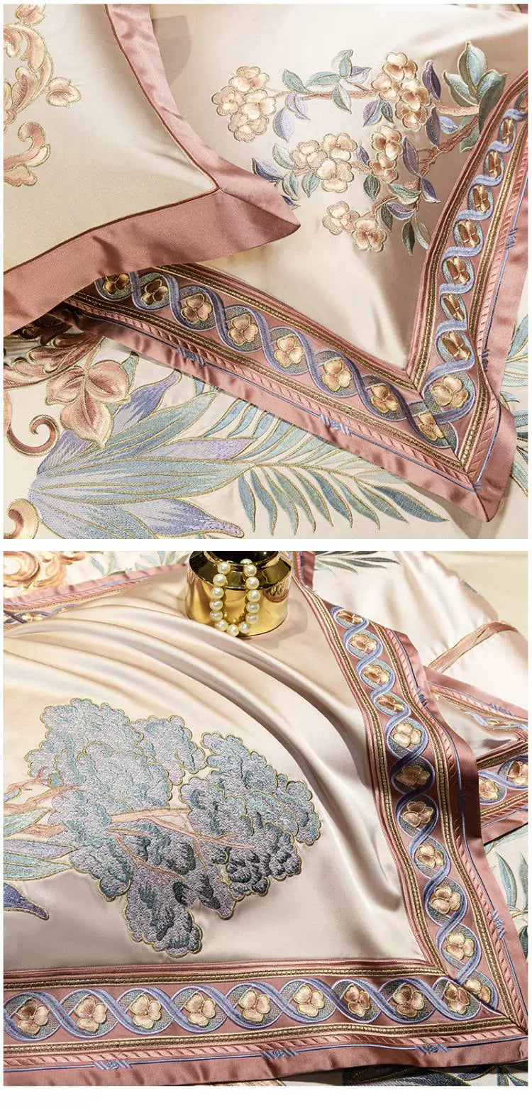 European Luxury Embroidery Palace Pure Cotton Satin Silk Bedding Set 6-10 PCs Set