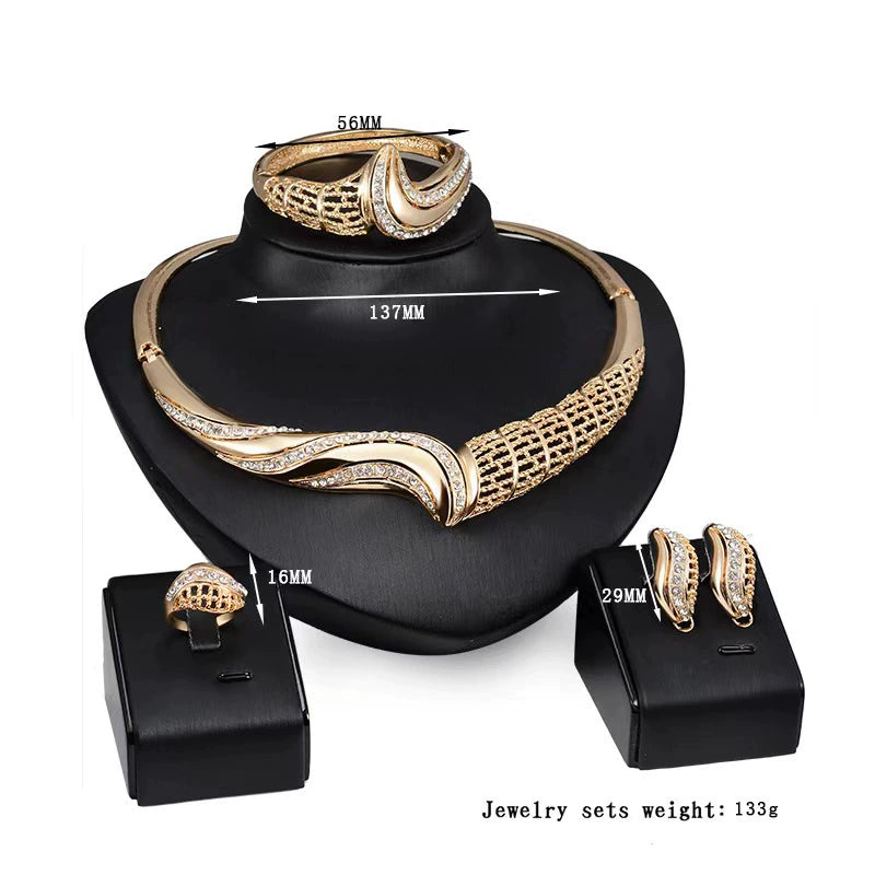 Fashion Inlaid Jewel Rhinestone Clavicle Chain Women's Banquet Earrings