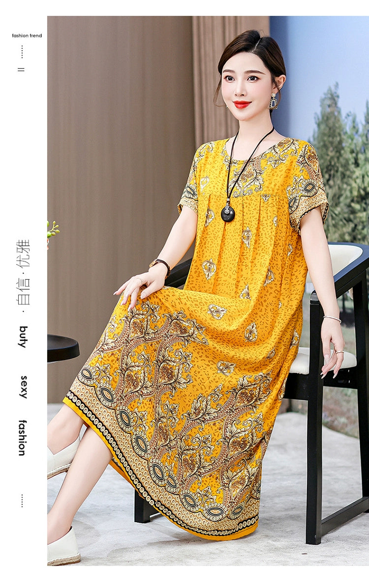 Noble over-the-Knee Middle-Aged Ladieswear Large Swing Noil Poplin Dress