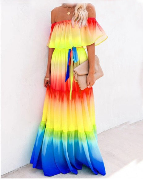 Women Summer Sexy Tie-Dye Stitching Print Dress